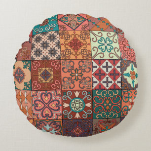 Coussins Ronds Tuiles portugaises : Talavera Style Azulejo.