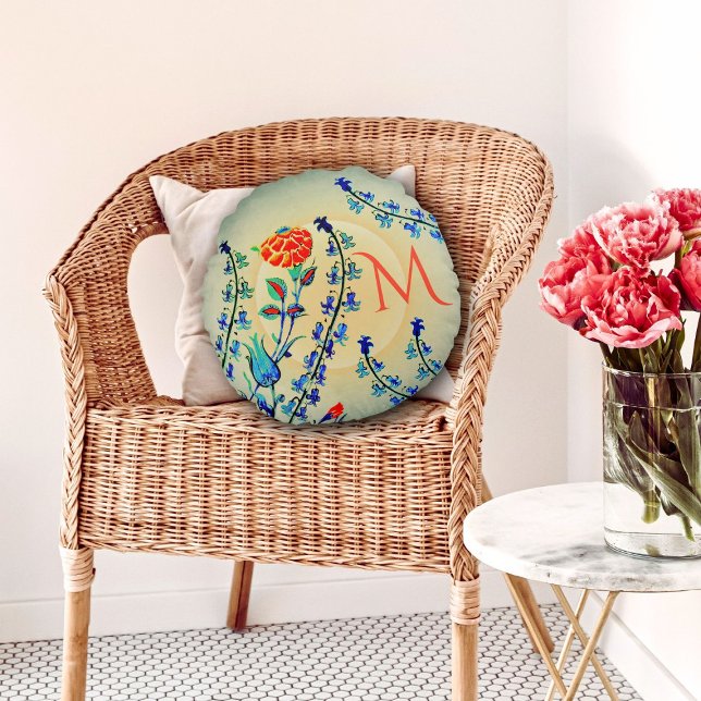 Coussins Ronds Tulipes d'oeillets vintages Monogrammes (Créateur téléchargé)