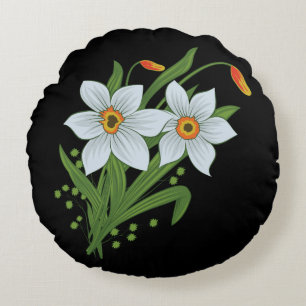 Coussins Ronds Tulipes et jonquilles Fleurs Fond noir
