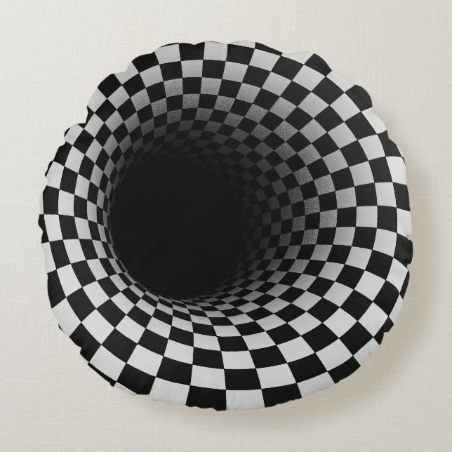 Coussins Ronds Tunnel d'illusion optique en noir et blanc (Devant)