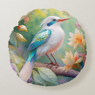 Coussins Ronds Turquoise aile crête blanche Imaginaire Oiseau