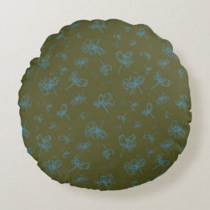 Coussins Ronds Turquoise bleu et vert fleuri