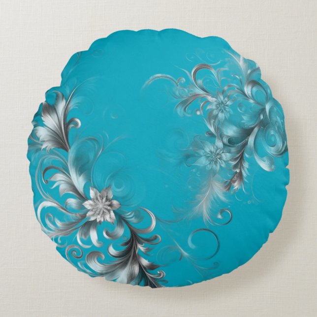 Coussins Ronds Turquoise bleu moderne avec argent orné (Devant)