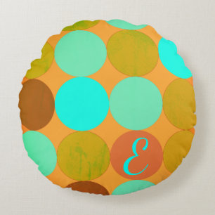 Coussins Ronds Turquoise Bleu Vert & Cercles Orange Monogramme