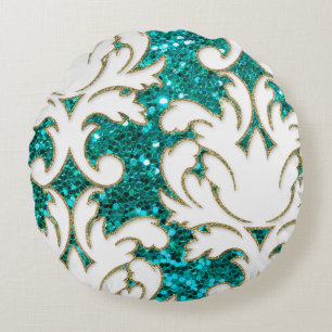 Coussins Ronds Turquoise Bling Damask