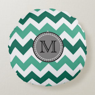 Coussins Ronds Turquoise et Mint Chevron Zigzag Monogram