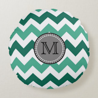 Coussins Ronds Turquoise et Mint Chevron Zigzag Monogram