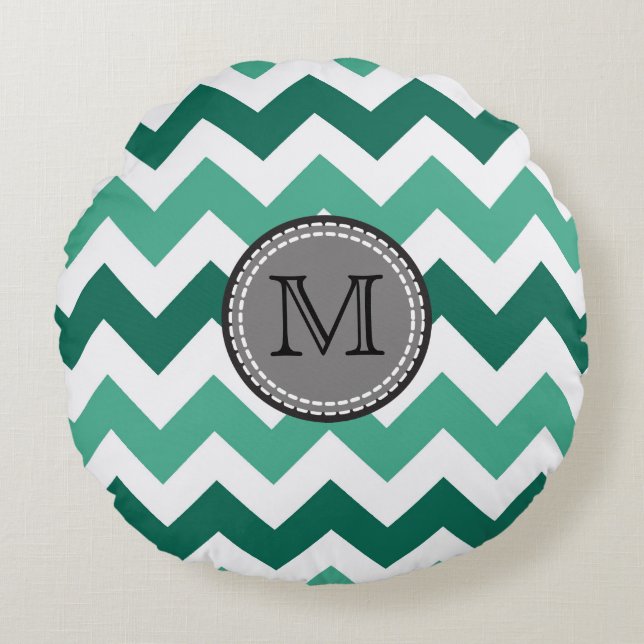 Coussins Ronds Turquoise et Mint Chevron Zigzag Monogram (Devant)