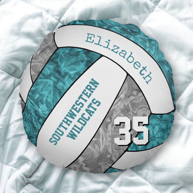 Coussins Ronds turquoise gris filles sports cadeaux volley-ball (Créateur téléchargé)