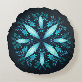 Coussins Ronds Turquoise Mandala - Fleur de flocon de neige bleu 