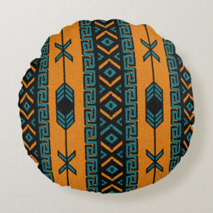 Coussins Ronds Turquoise Orange Sud-Ouest Tribal Aztec Motif