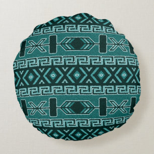 Coussins Ronds Turquoise Sud-Ouest Tribal Aztec Motif