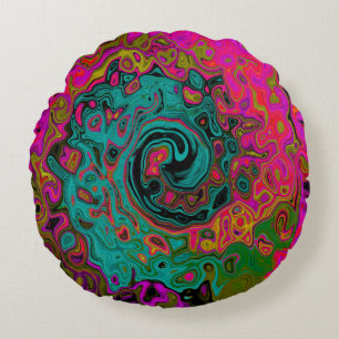 Coussins Ronds Turquoise Trippeyant Abstrait Rétro Tourbillon Liq