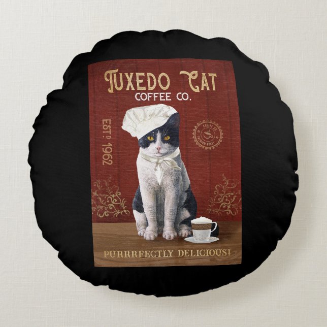 Coussins Ronds Tuxedo Cat Chef Coffee Love Tuxedo Lover Cat Life (Devant)