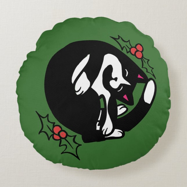 Coussins Ronds Tuxedo Cat Christmas (Devant)