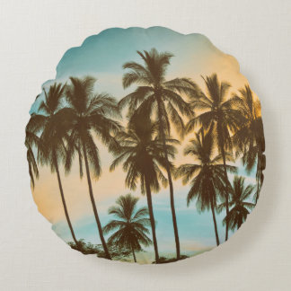 Coussins Ronds Twilight Tropical : Cocout Palm Silhouette