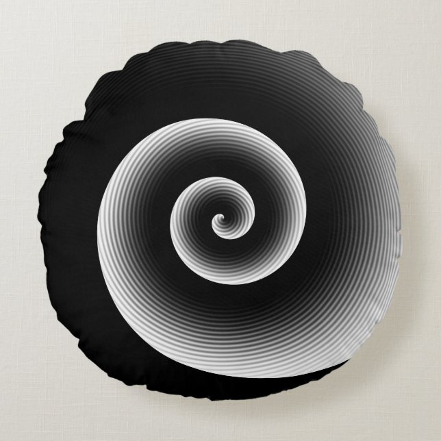 Coussins Ronds Twirl artistique moderne noir et blanc (Devant)