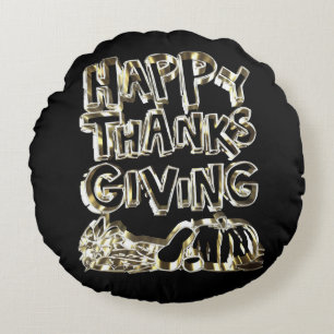 Coussins Ronds Typographie bon thanksgiving Citrouille de récolte