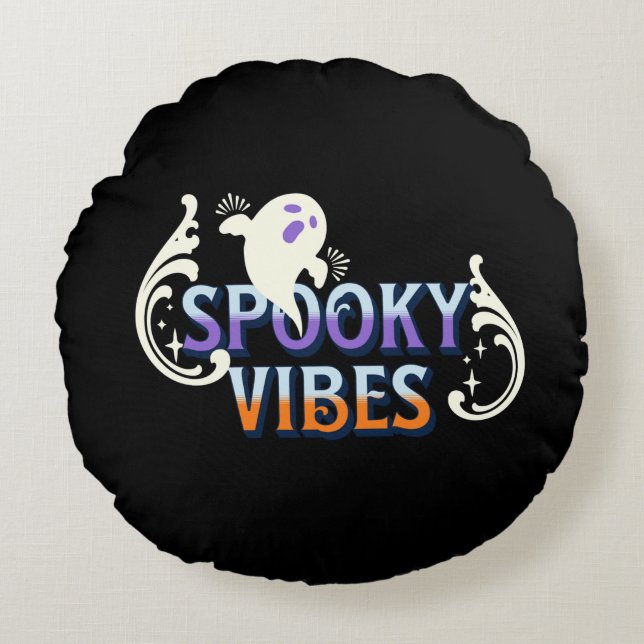 Coussins Ronds Typographie de lettrage avec fantôme d'Halloween a (Devant)