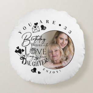 Coussins Ronds Typographie de photo d'anniversaire de fille moder