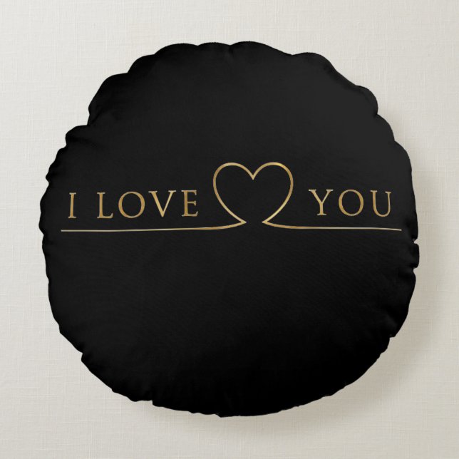 Coussins Ronds Typographie dorée I Love You (Devant)