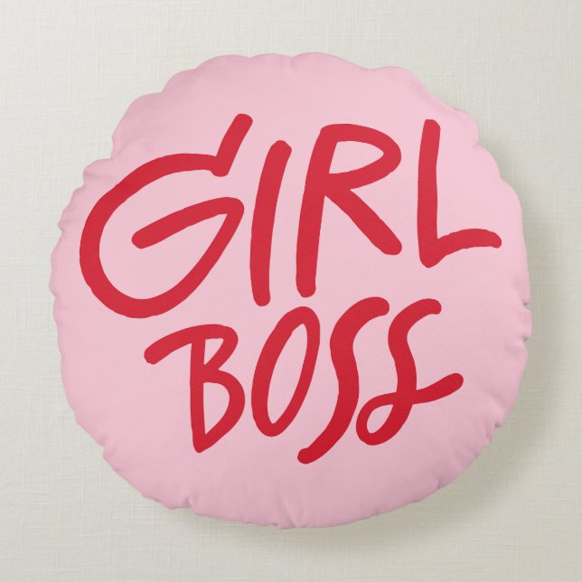 Coussins Ronds Typographie gras Girl Boss Féminine Rose & Rouge  (Devant)