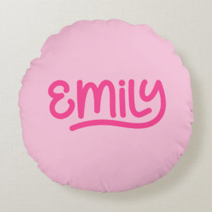 Coussins Ronds Typographie manuscrite rose mignonne Emily