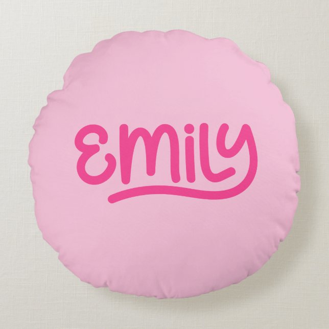 Coussins Ronds Typographie manuscrite rose mignonne Emily (Devant)