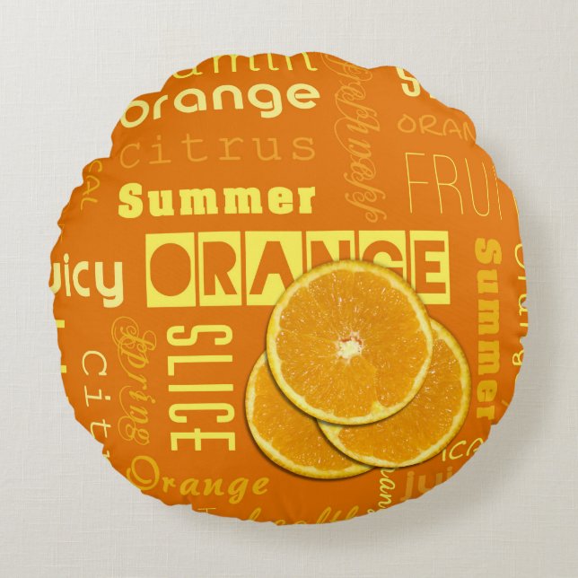 Coussins Ronds Typographie orange moderne Fruit Slice (Devant)