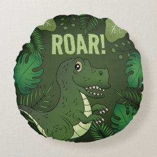 Coussins Ronds Tyrannosaurus vert mignon Rex Dinosaur & Roar Text