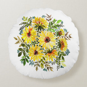 Coussins Ronds Un beau bouquet d'aquarelle, joli flux jaune