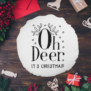 Coussins Ronds Un cerf de Noël drôle d'illustration autour du cou