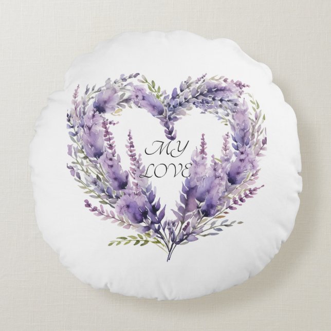 Coussins Ronds Un coeur de lavande. Floral violet Motif (Devant)