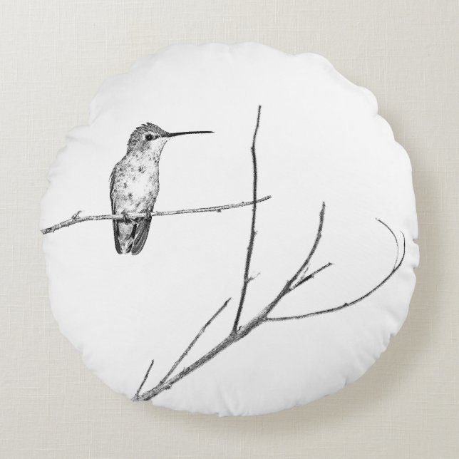 Coussins Ronds Un colibri sur un bâton (Devant)