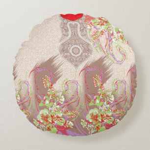 Coussins Ronds un design de vase rouge avec des fleurs dessus