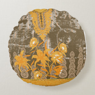 Coussins Ronds un dessin d'un tableau aux fleurs jaunes