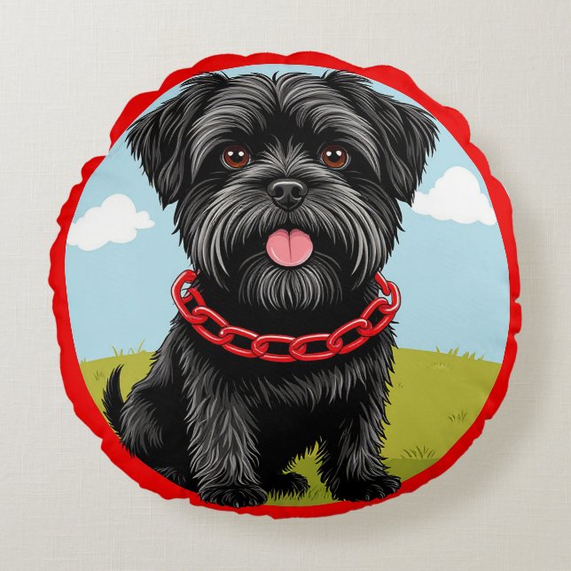 Coussins Ronds Un mignon chien noir avec collier rouge en forme d (Devant)