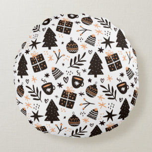 Coussins Ronds Un Motif de Noël noir et blanc