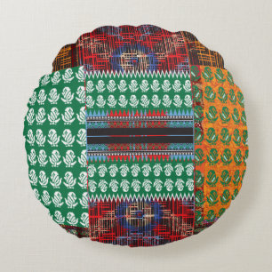 Coussins Ronds un motif vert et noir avec un arbre au milieu