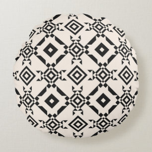 Coussins Ronds Un ornement ethnique moderne. Blanc noir vintage g