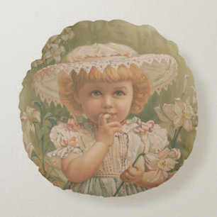 Coussins Ronds "Un Pâques naissant" Illustration vintage, vers 18