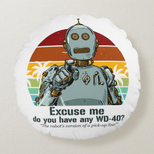 Coussins Ronds Un robot amusant rétro a besoin d'être huilé