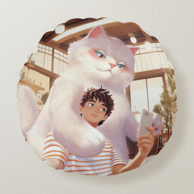 Coussins Ronds Un selfie avec le géant du fluffy (Devant)