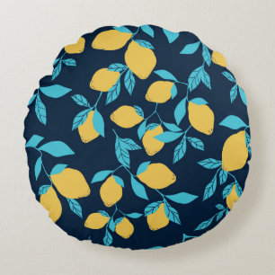 Coussins Ronds Un simple motif d'agrumes. citrons mûrs et feuill