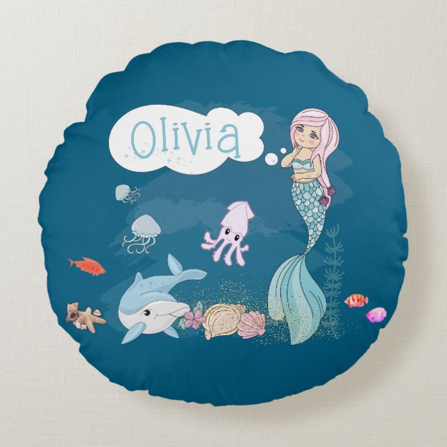 Coussins Ronds Under the Sea Sweet Mermaid Personalized (Devant)