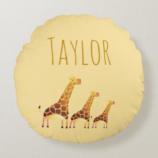 Coussins Ronds Une aventure safari en girafe (Devant)