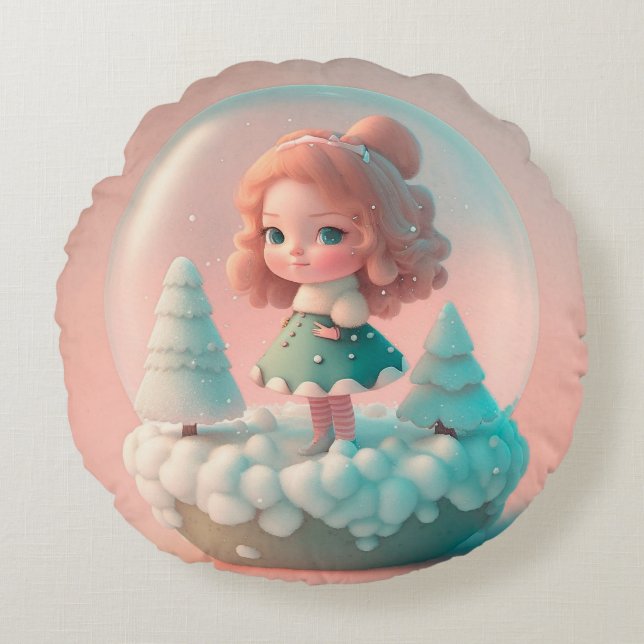 Coussins Ronds Une drôle de petite poupée sur un nuage Jeter l'or (Devant)