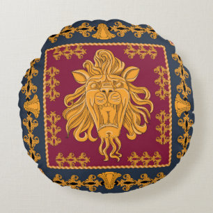 Coussins Ronds Une écharpe avec une grosse tête de lion de couleu