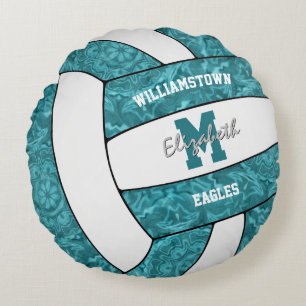 Coussins Ronds Une équipe de volley-ball blanc turquoise colorant