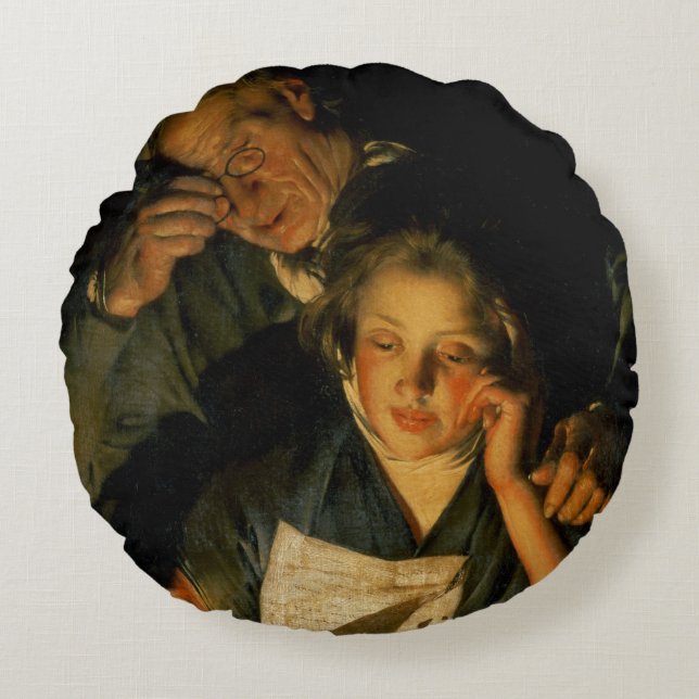 Coussins Ronds Une fille lisant une lettre (Devant)
